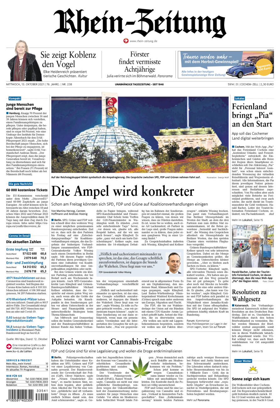 Rhein-Zeitung Kreis Cochem-Zell vom Mittwoch, 13.10.2021