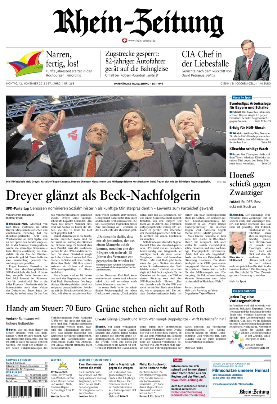 Rhein-Zeitung Kreis Cochem-Zell vom Montag, 12.11.2012