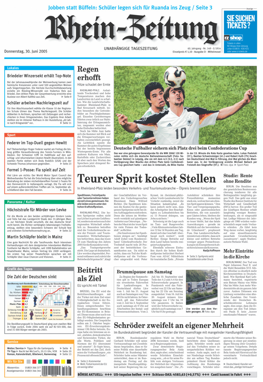 Rhein-Zeitung Kreis Cochem-Zell vom Donnerstag, 30.06.2005