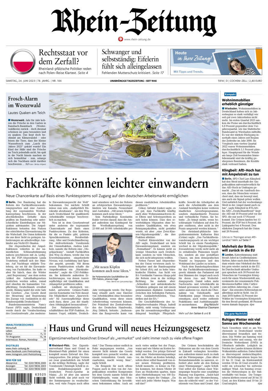 Rhein-Zeitung Kreis Cochem-Zell vom Samstag, 24.06.2023