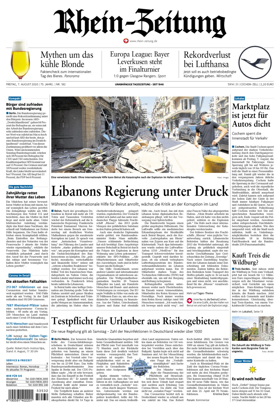 Rhein-Zeitung Kreis Cochem-Zell vom Freitag, 07.08.2020