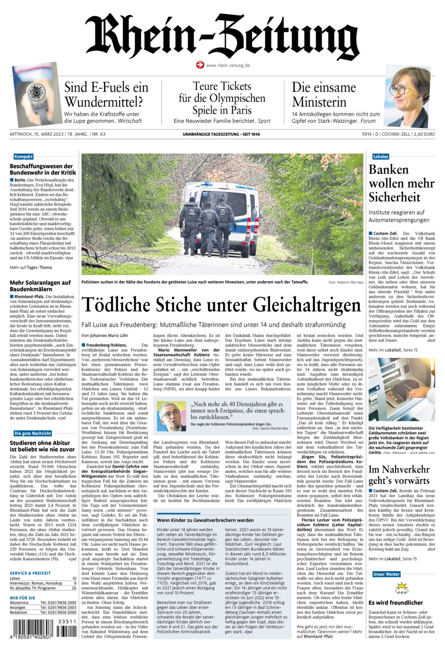 Rhein-Zeitung Kreis Cochem-Zell vom Mittwoch, 15.03.2023