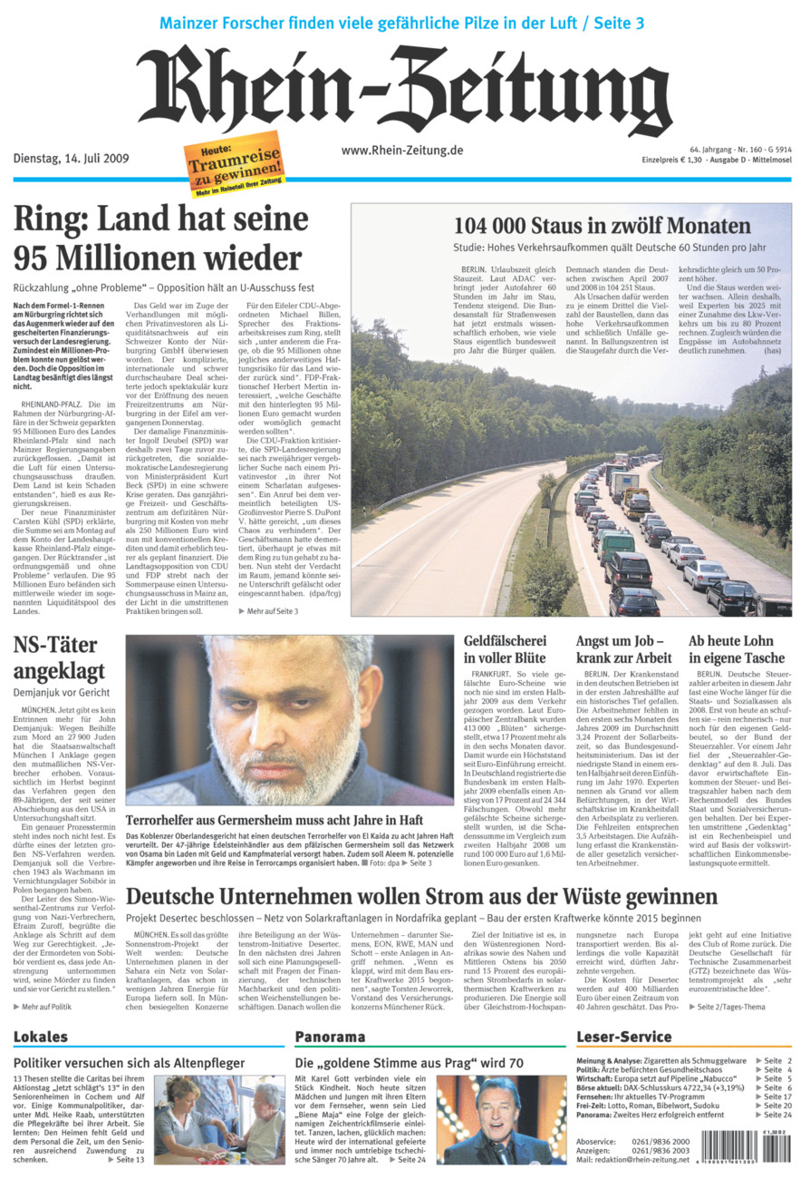 Rhein-Zeitung Kreis Cochem-Zell vom Dienstag, 14.07.2009