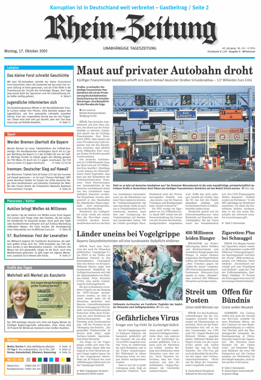 Rhein-Zeitung Kreis Cochem-Zell vom Montag, 17.10.2005