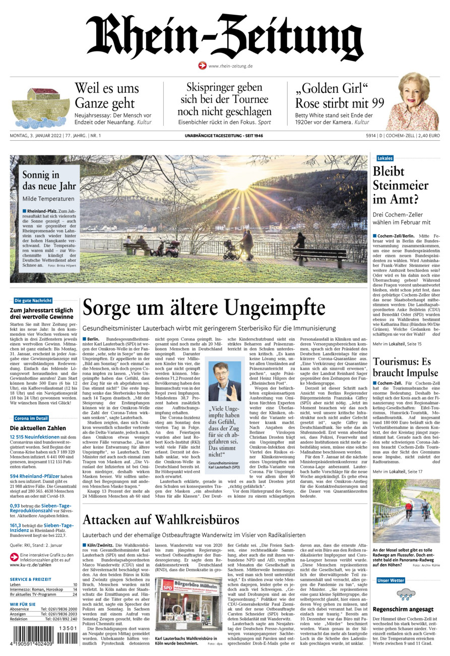 Rhein-Zeitung Kreis Cochem-Zell vom Montag, 03.01.2022