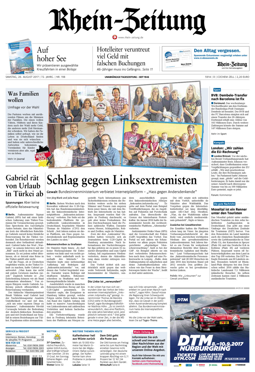 Rhein-Zeitung Kreis Cochem-Zell vom Samstag, 26.08.2017