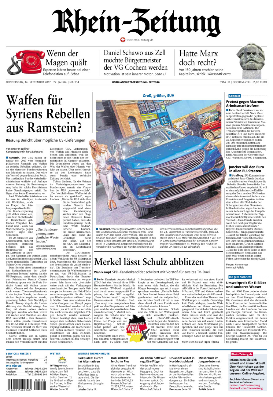 Rhein-Zeitung Kreis Cochem-Zell vom Donnerstag, 14.09.2017
