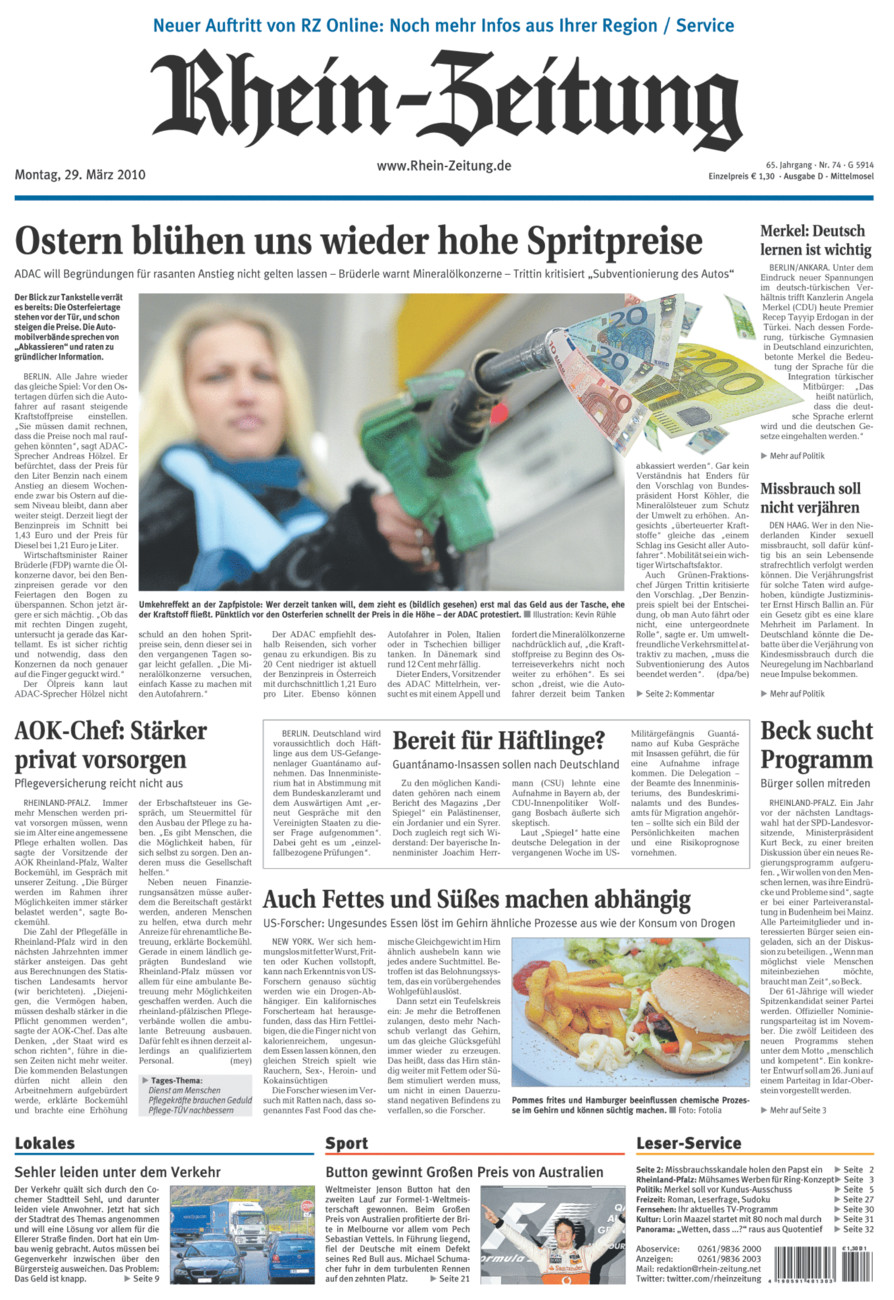 Rhein-Zeitung Kreis Cochem-Zell vom Montag, 29.03.2010