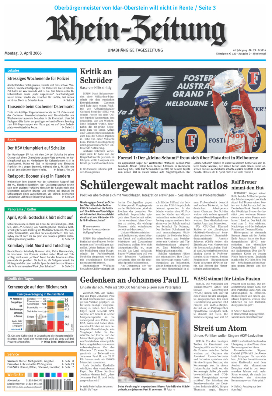 Rhein-Zeitung Kreis Cochem-Zell vom Montag, 03.04.2006