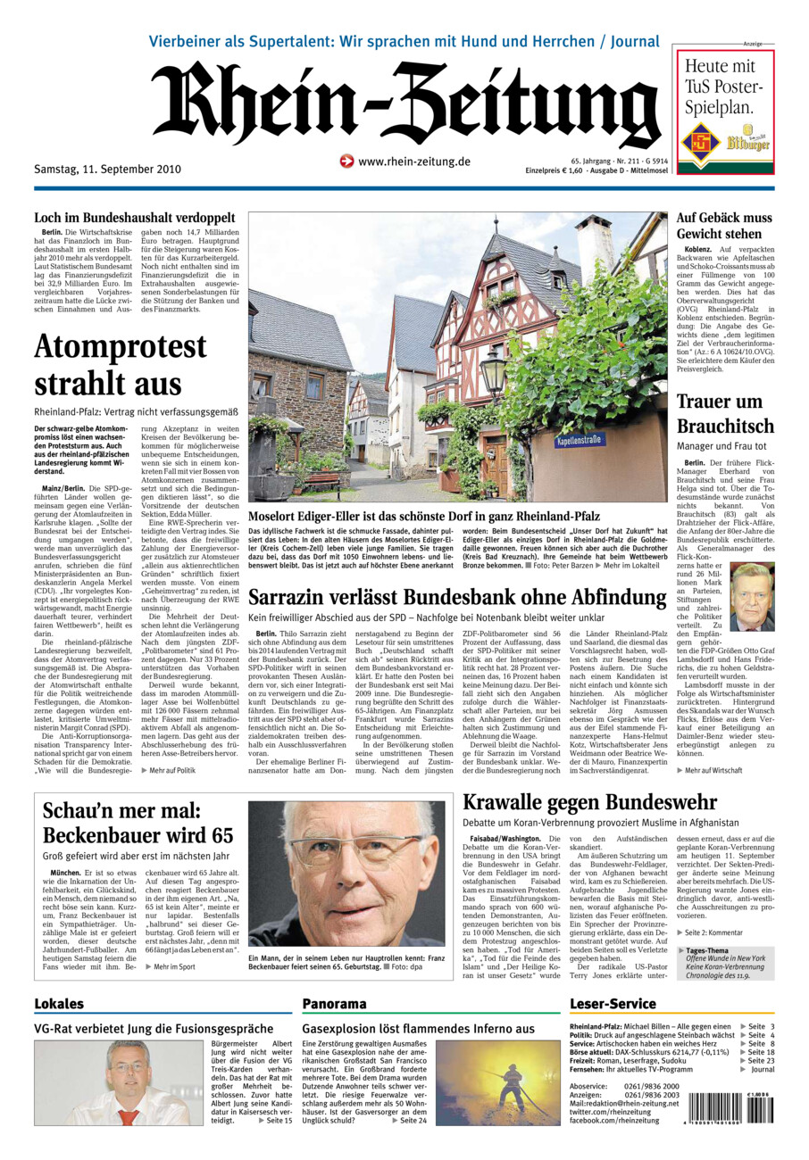 Rhein-Zeitung Kreis Cochem-Zell vom Samstag, 11.09.2010