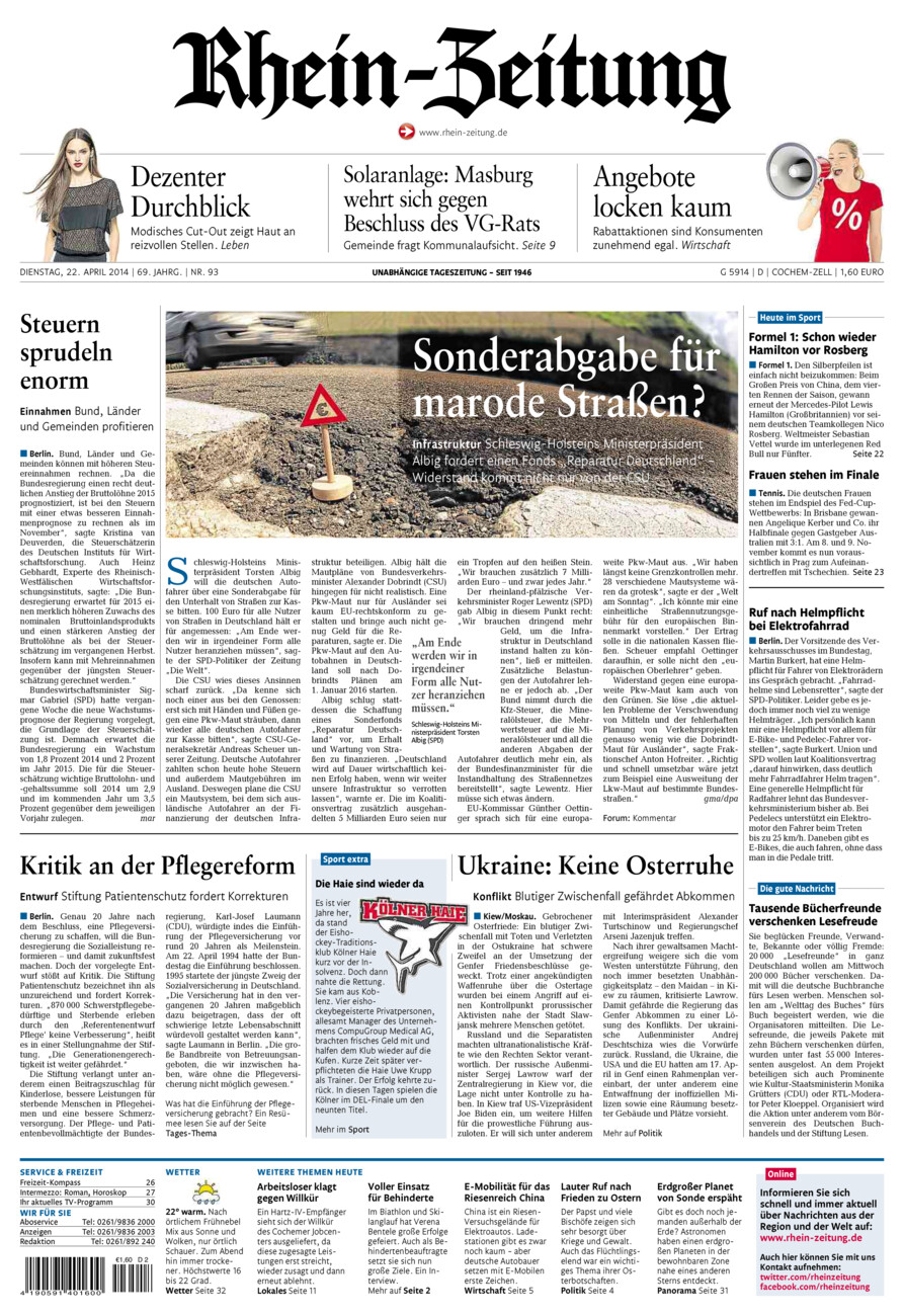 Rhein-Zeitung Kreis Cochem-Zell vom Dienstag, 22.04.2014