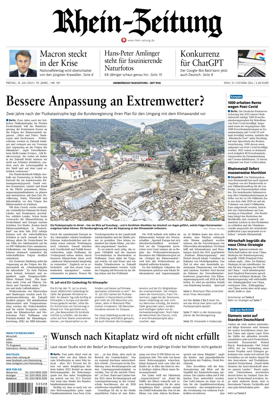 Rhein-Zeitung Kreis Cochem-Zell vom Freitag, 14.07.2023