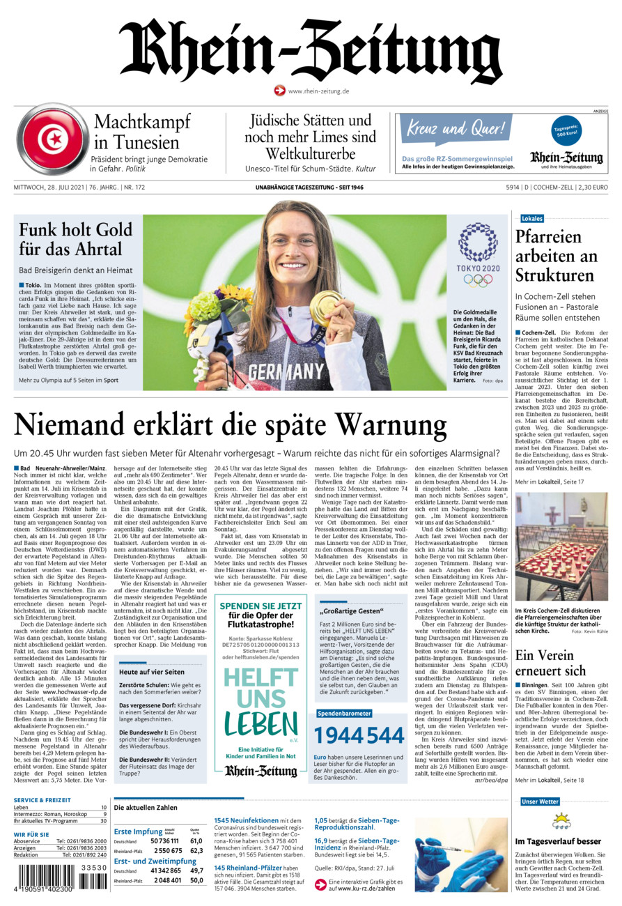 Rhein-Zeitung Kreis Cochem-Zell vom Mittwoch, 28.07.2021