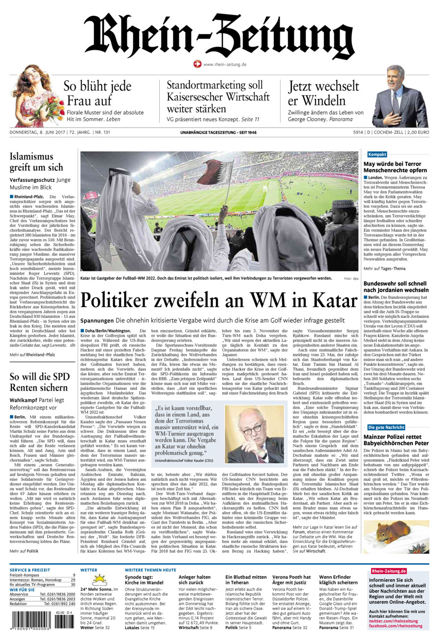 Rhein-Zeitung Kreis Cochem-Zell vom Donnerstag, 08.06.2017