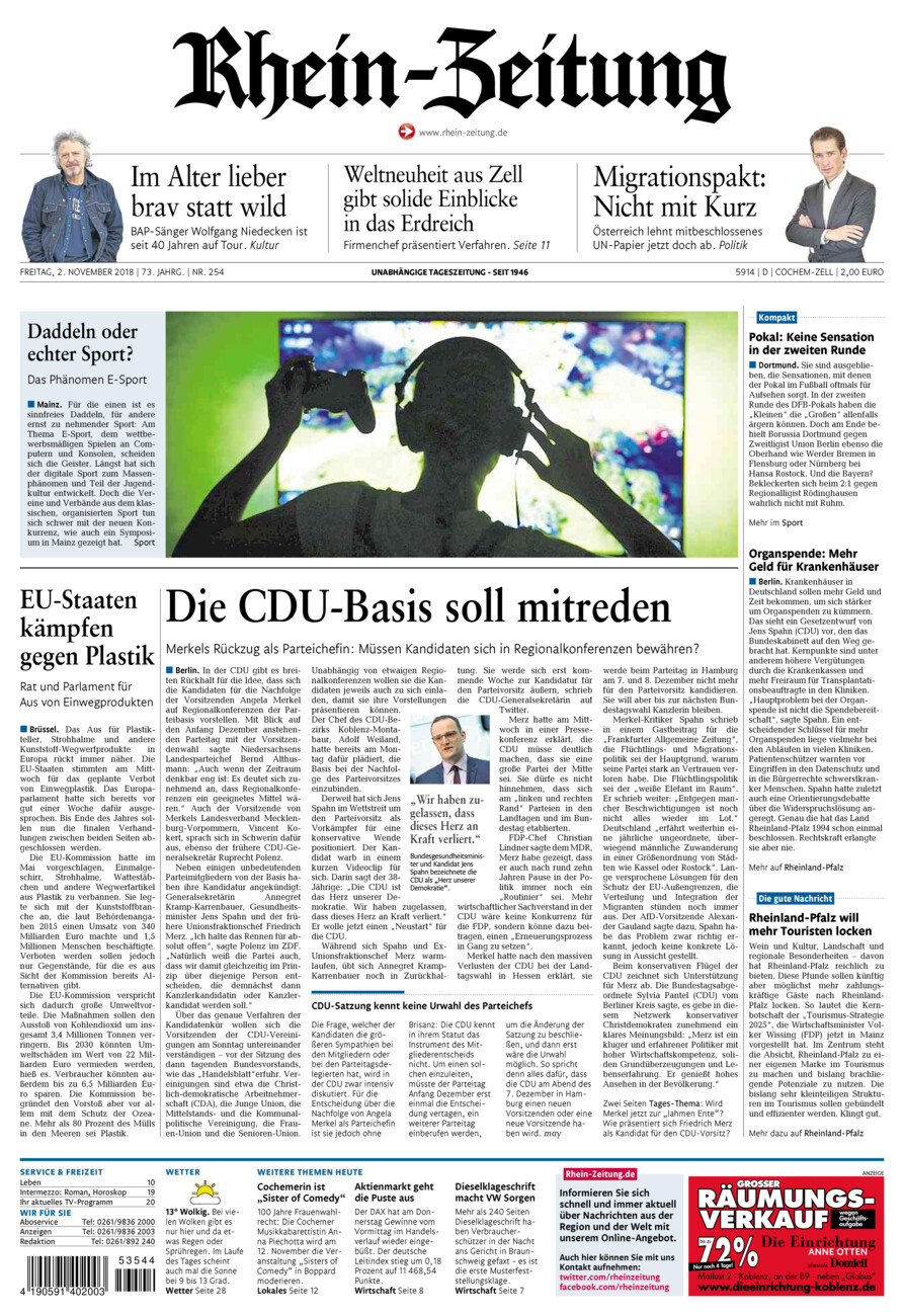 Rhein-Zeitung Kreis Cochem-Zell vom Freitag, 02.11.2018