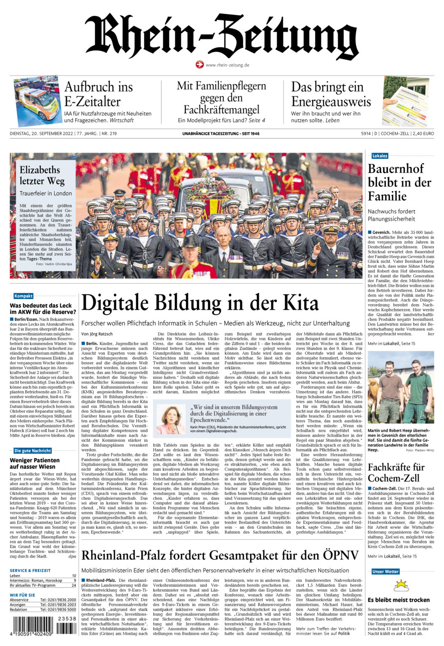 Rhein-Zeitung Kreis Cochem-Zell vom Dienstag, 20.09.2022
