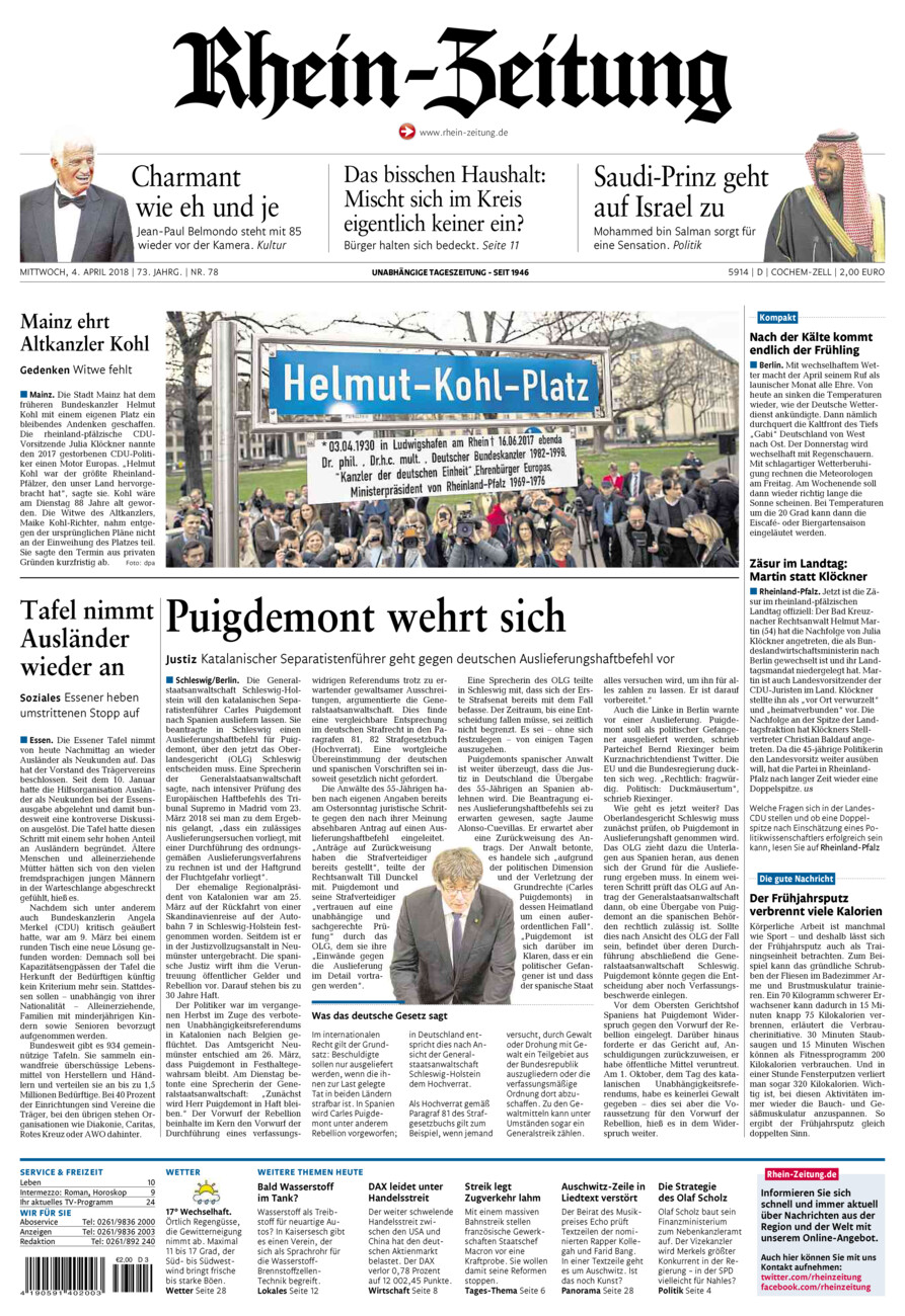 Rhein-Zeitung Kreis Cochem-Zell vom Mittwoch, 04.04.2018