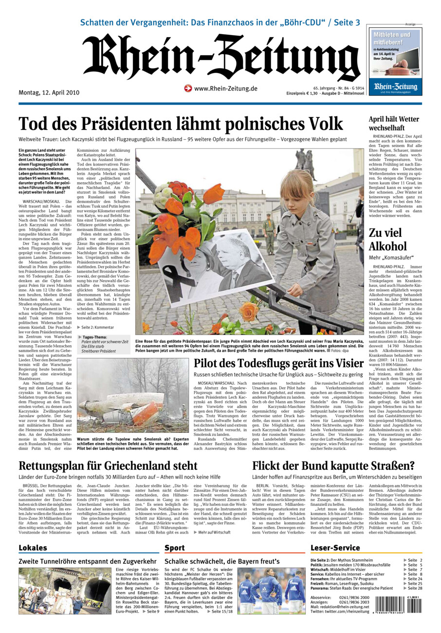 Rhein-Zeitung Kreis Cochem-Zell vom Montag, 12.04.2010
