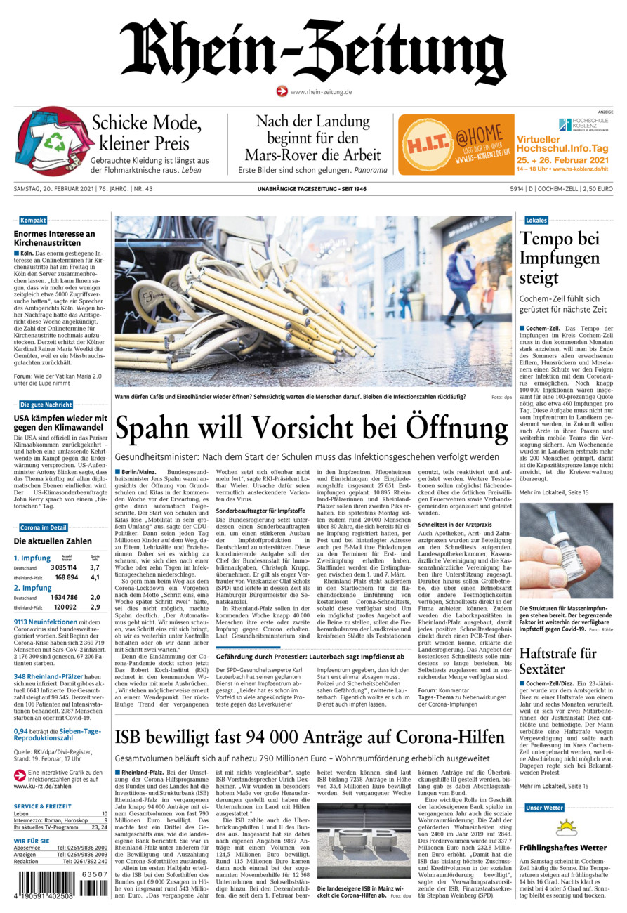 Rhein-Zeitung Kreis Cochem-Zell vom Samstag, 20.02.2021