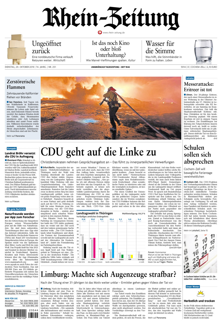 Rhein-Zeitung Kreis Cochem-Zell vom Dienstag, 29.10.2019
