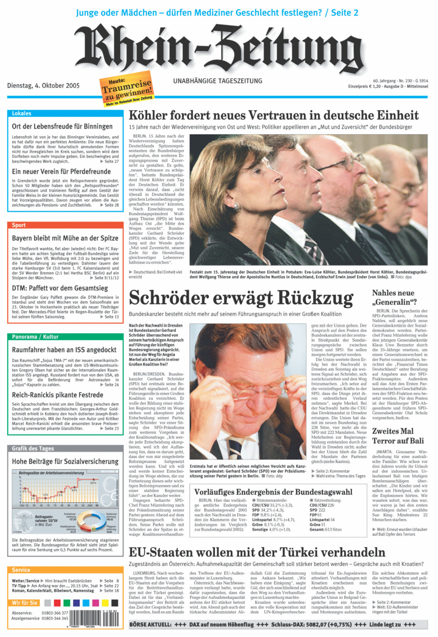 Rhein-Zeitung Kreis Cochem-Zell vom Dienstag, 04.10.2005