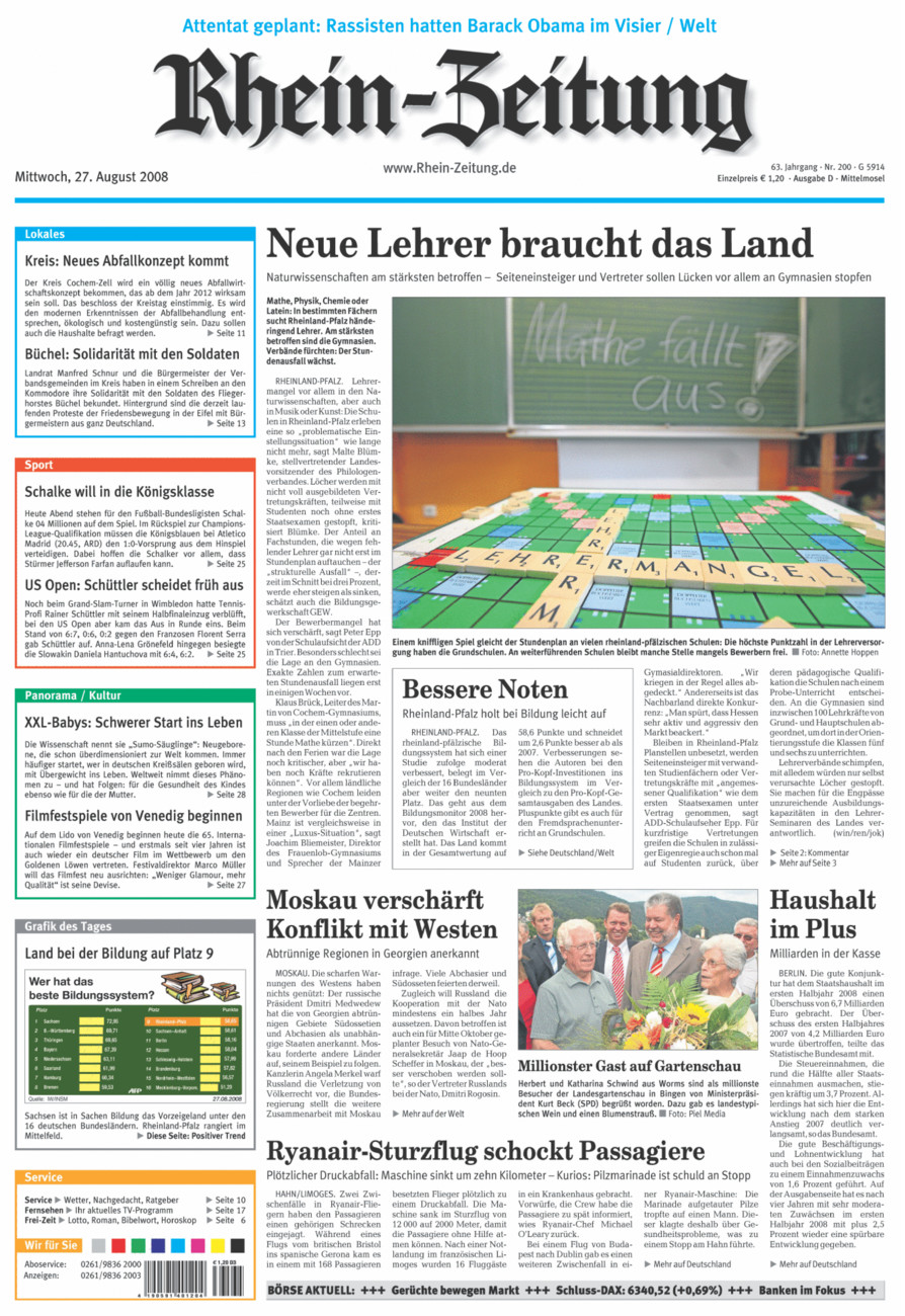 Rhein-Zeitung Kreis Cochem-Zell vom Mittwoch, 27.08.2008