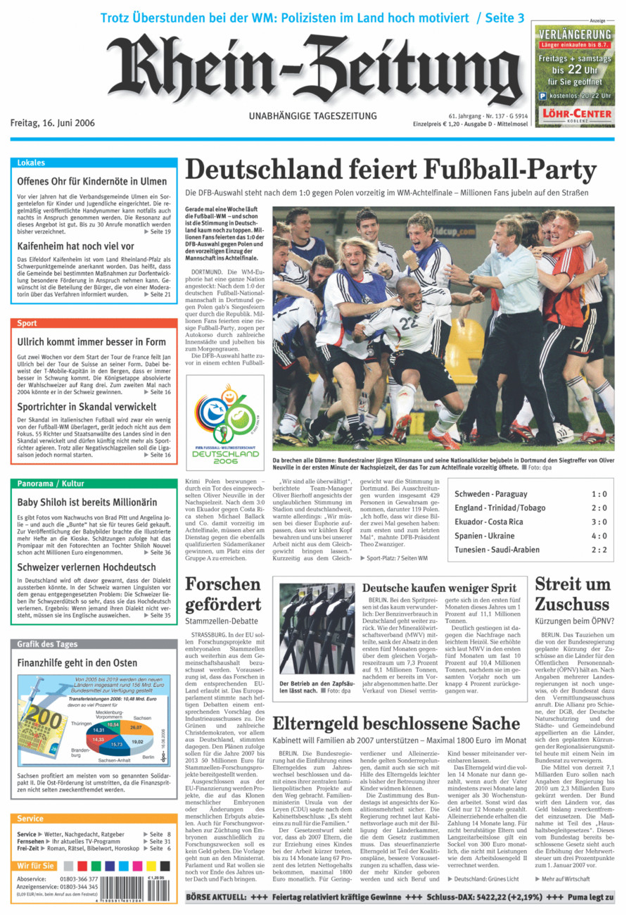 Rhein-Zeitung Kreis Cochem-Zell vom Freitag, 16.06.2006