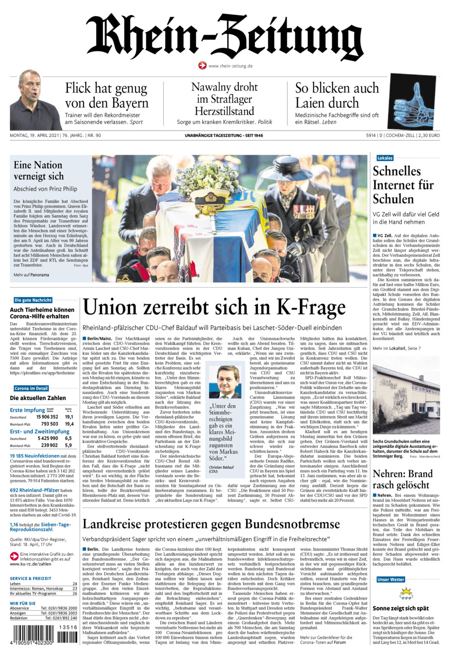 Rhein-Zeitung Kreis Cochem-Zell vom Montag, 19.04.2021