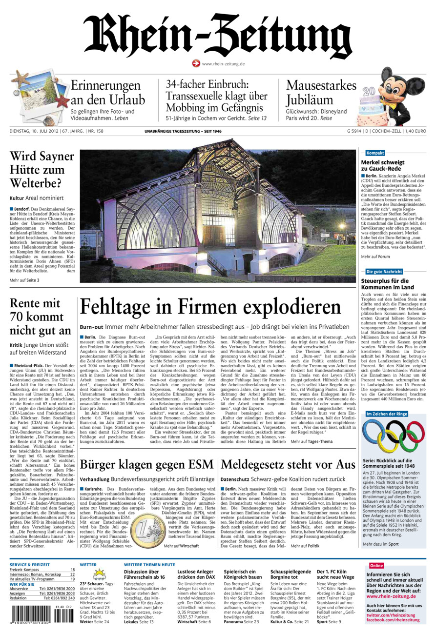 Rhein-Zeitung Kreis Cochem-Zell vom Dienstag, 10.07.2012