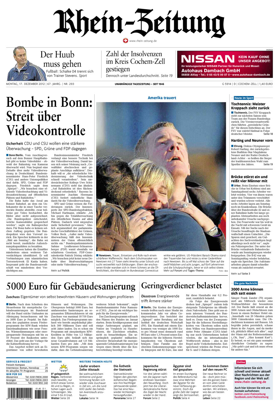 Rhein-Zeitung Kreis Cochem-Zell vom Montag, 17.12.2012