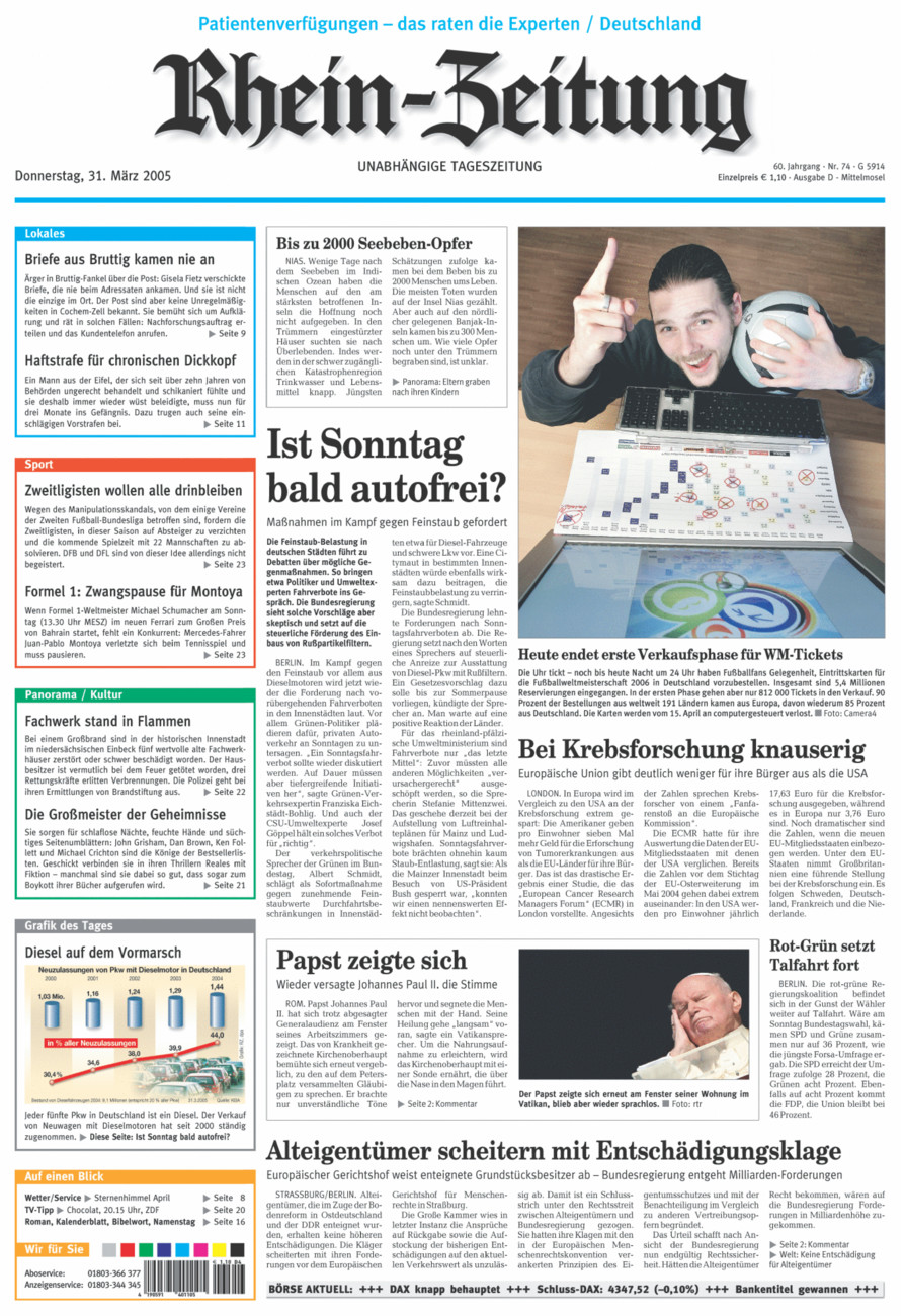 Rhein-Zeitung Kreis Cochem-Zell vom Donnerstag, 31.03.2005