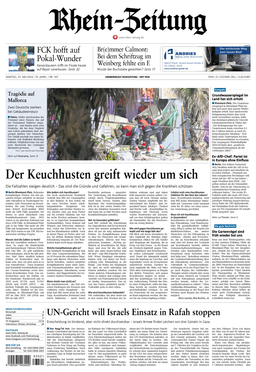 Rhein-Zeitung Kreis Cochem-Zell vom Samstag, 25.05.2024