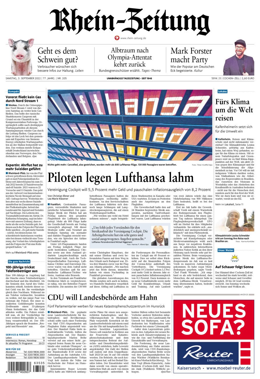 Rhein-Zeitung Kreis Cochem-Zell vom Samstag, 03.09.2022