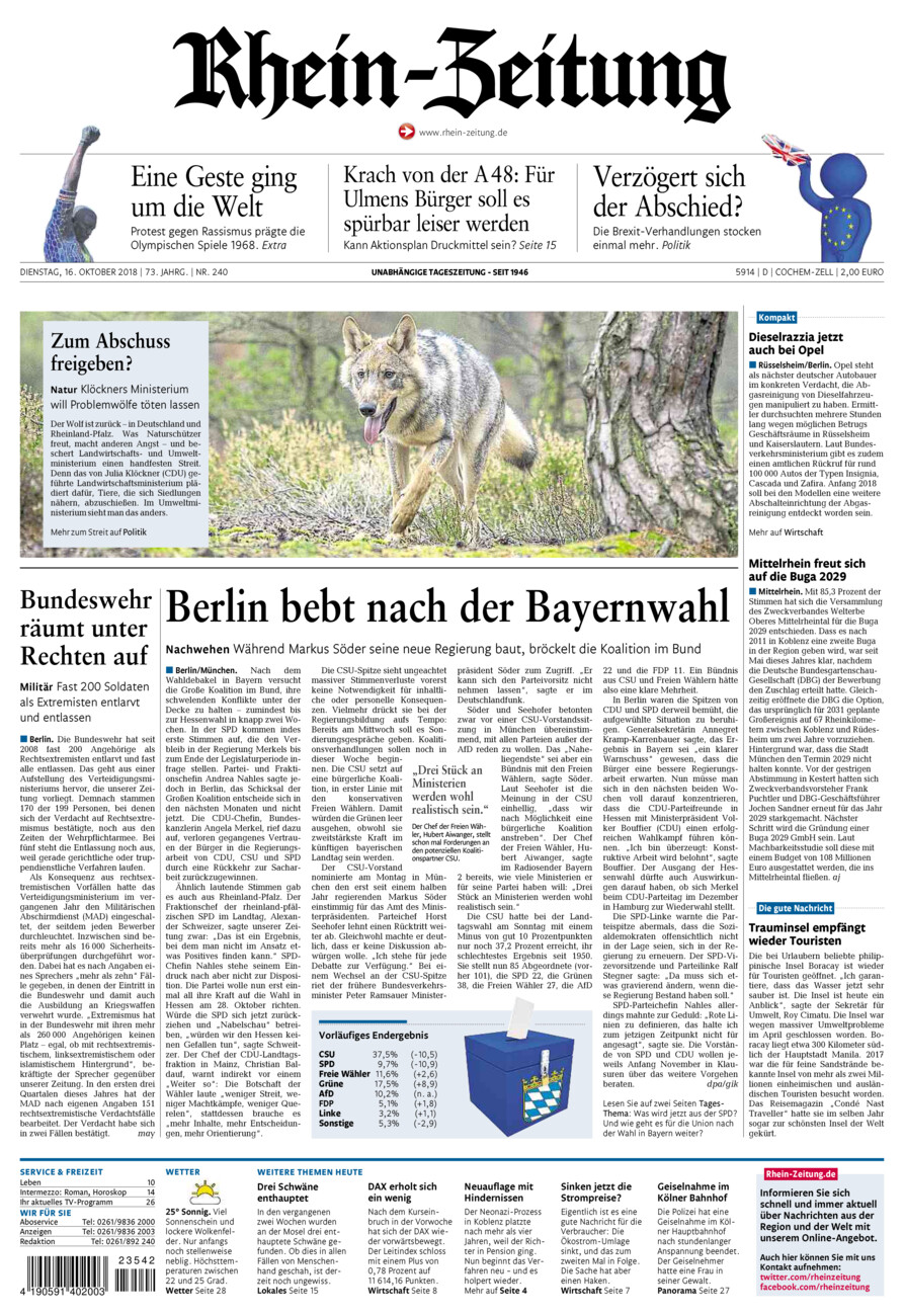 Rhein-Zeitung Kreis Cochem-Zell vom Dienstag, 16.10.2018