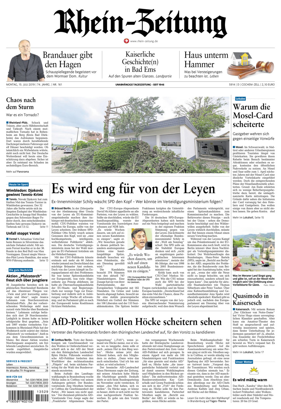 Rhein-Zeitung Kreis Cochem-Zell vom Montag, 15.07.2019