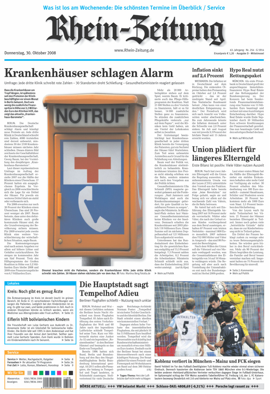 Rhein-Zeitung Kreis Cochem-Zell vom Donnerstag, 30.10.2008