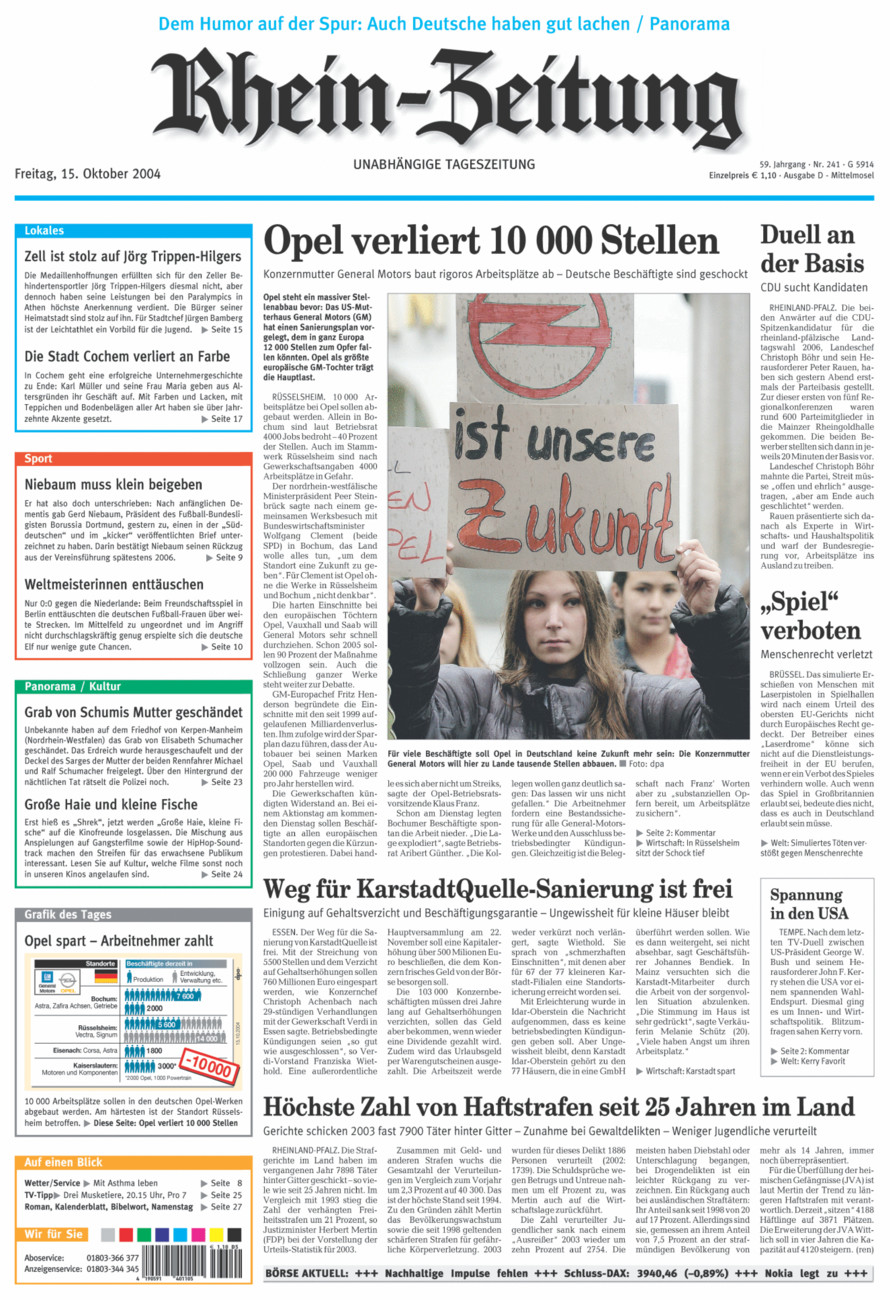 Rhein-Zeitung Kreis Cochem-Zell vom Freitag, 15.10.2004
