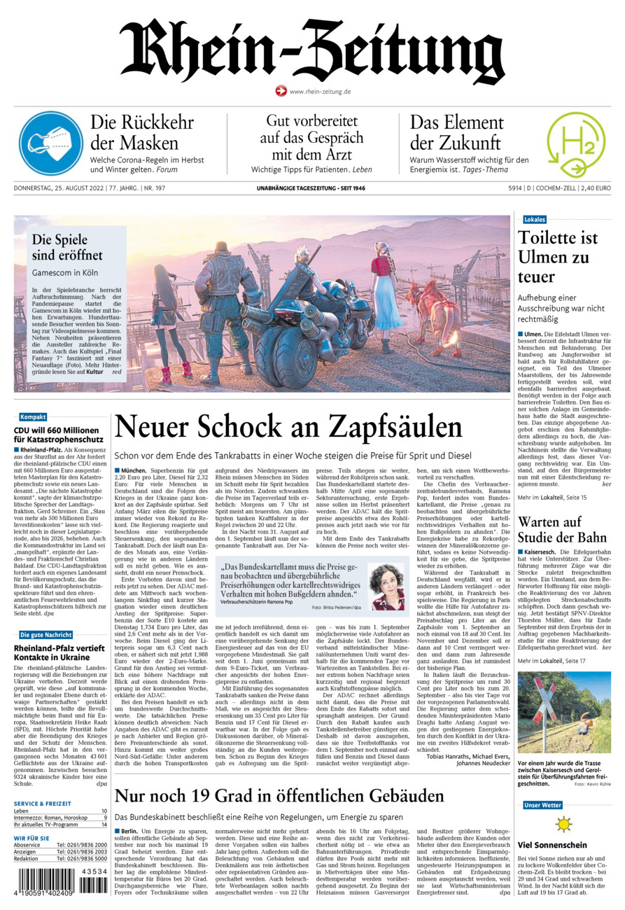 Rhein-Zeitung Kreis Cochem-Zell vom Donnerstag, 25.08.2022