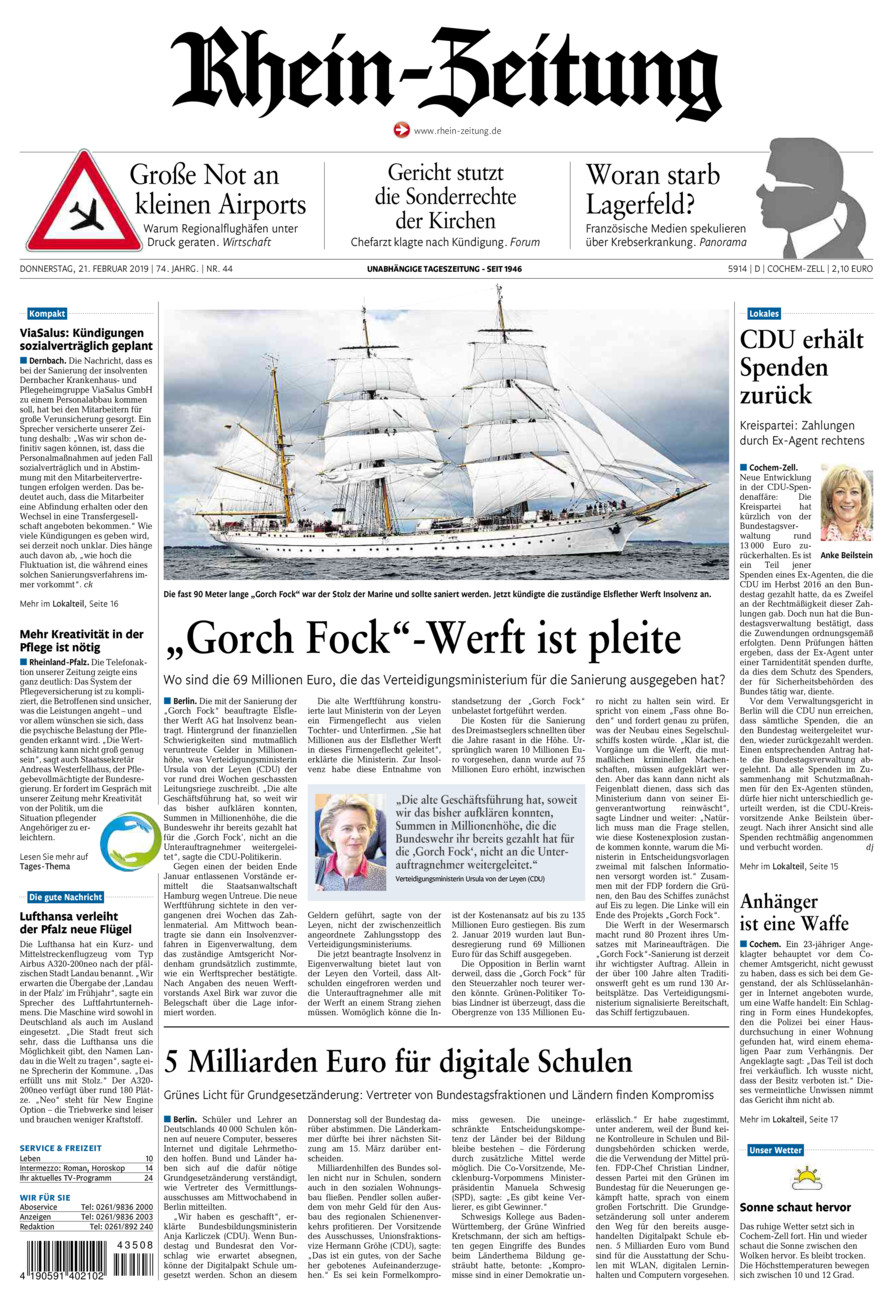 Rhein-Zeitung Kreis Cochem-Zell vom Donnerstag, 21.02.2019