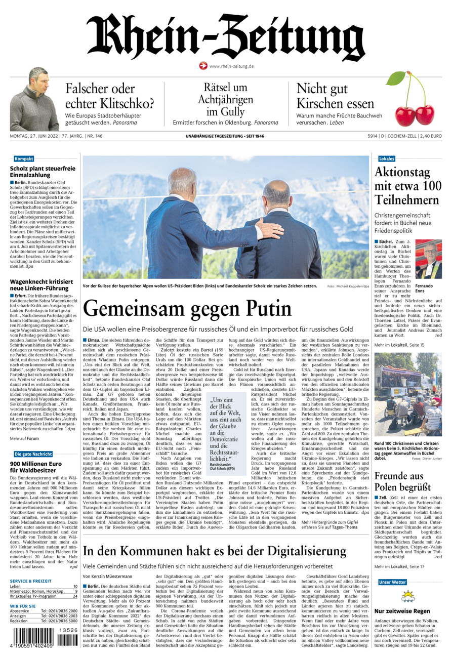 Rhein-Zeitung Kreis Cochem-Zell vom Montag, 27.06.2022