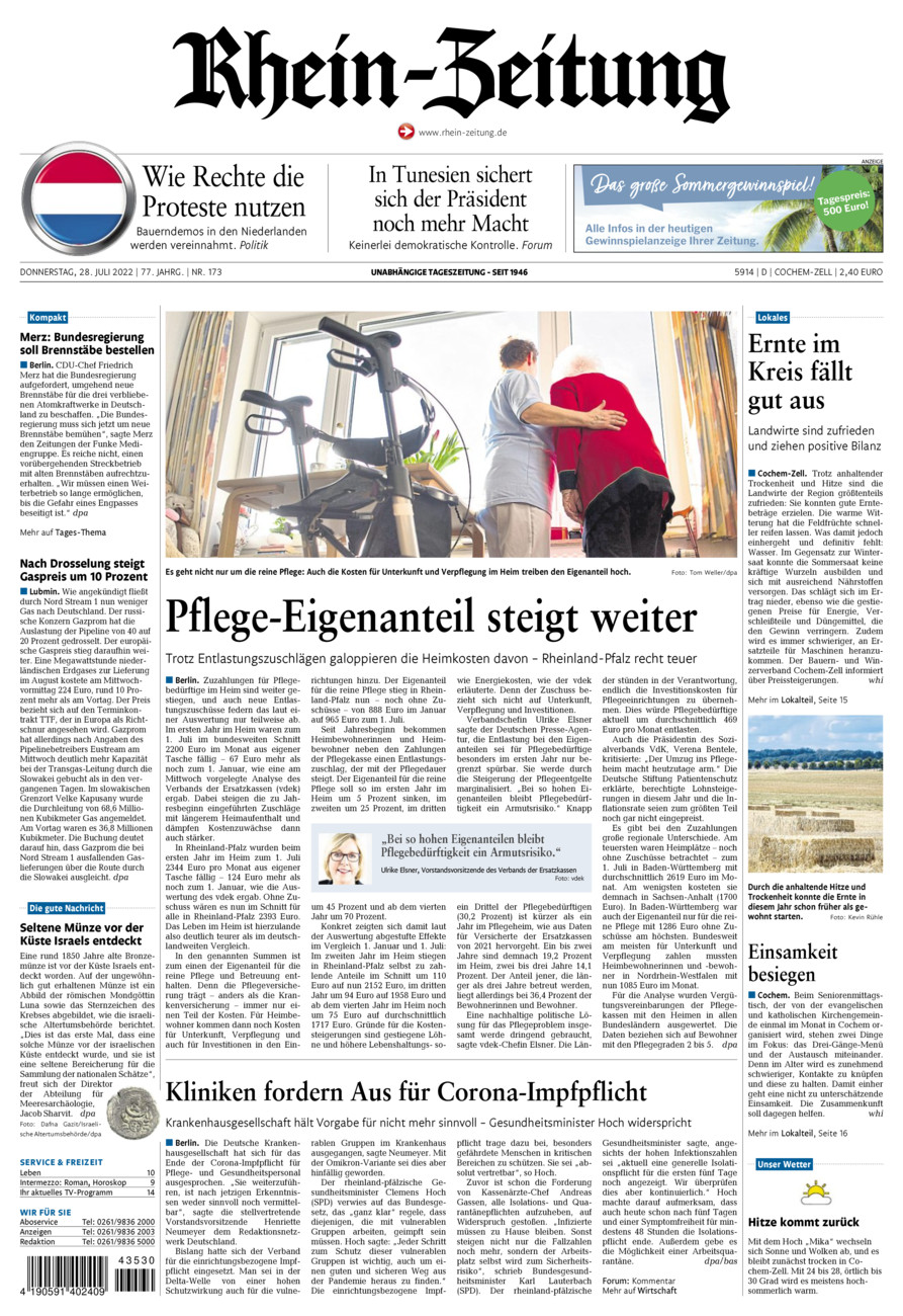 Rhein-Zeitung Kreis Cochem-Zell vom Donnerstag, 28.07.2022