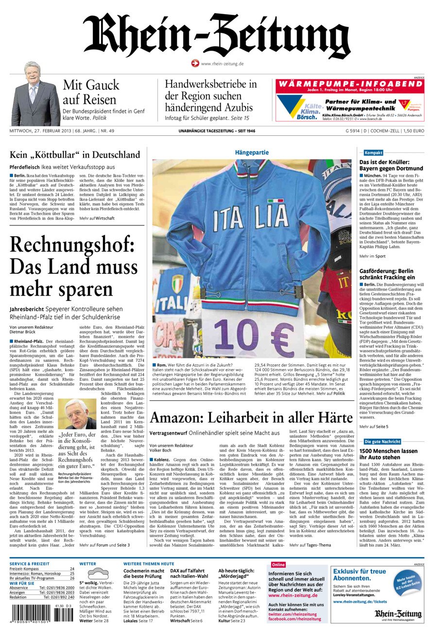 Rhein-Zeitung Kreis Cochem-Zell vom Mittwoch, 27.02.2013