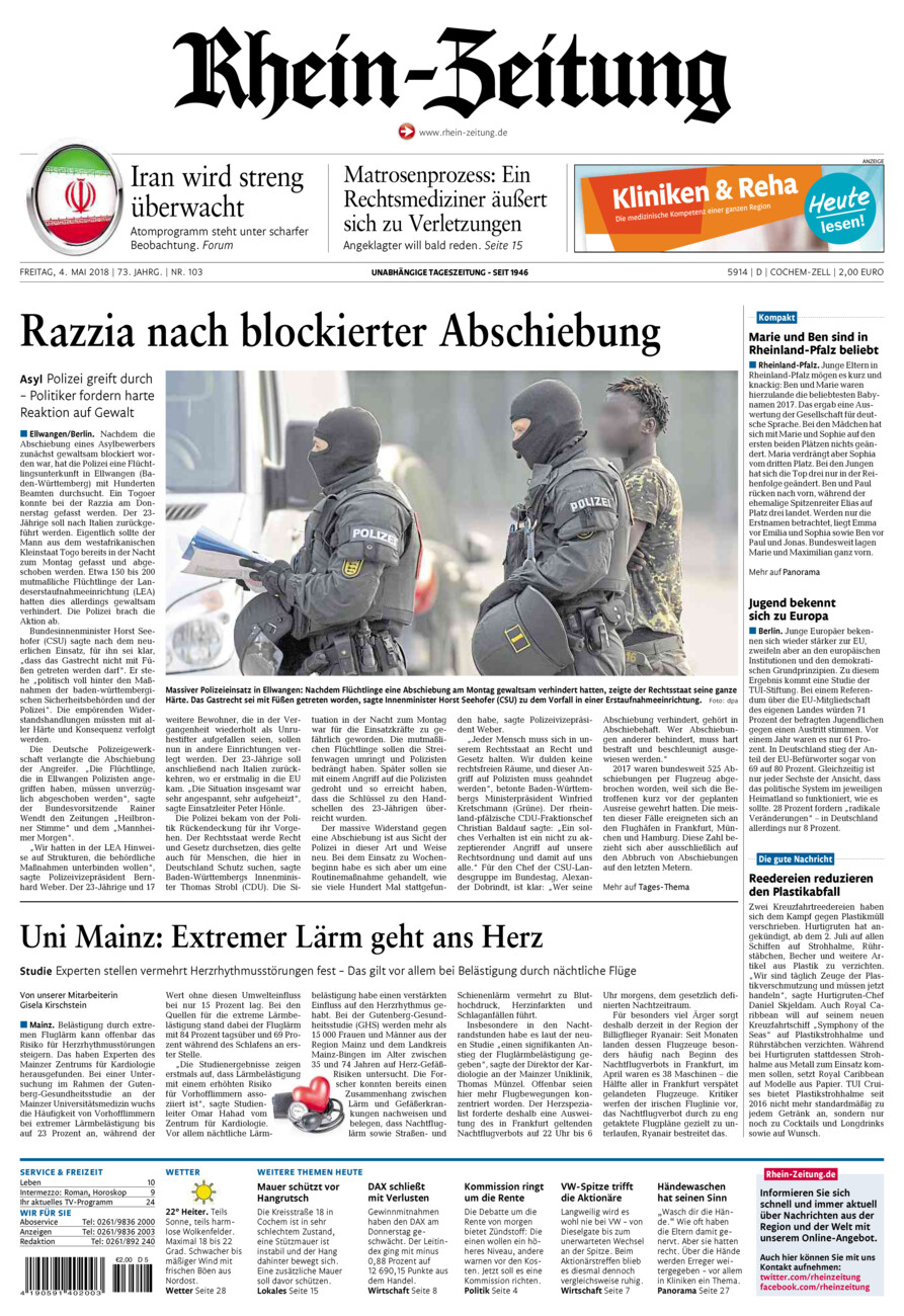 Rhein-Zeitung Kreis Cochem-Zell vom Freitag, 04.05.2018