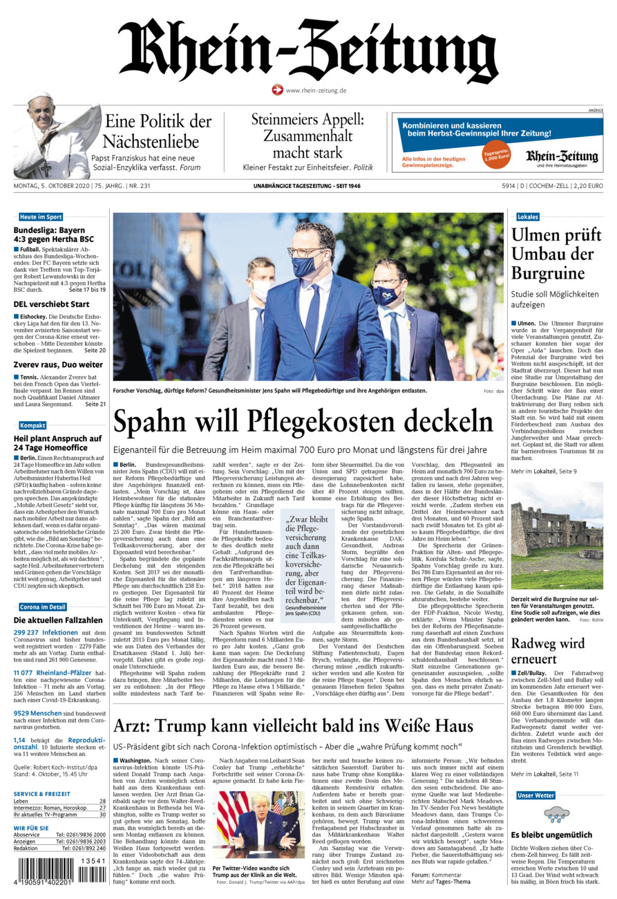 Rhein-Zeitung Kreis Cochem-Zell vom Montag, 05.10.2020