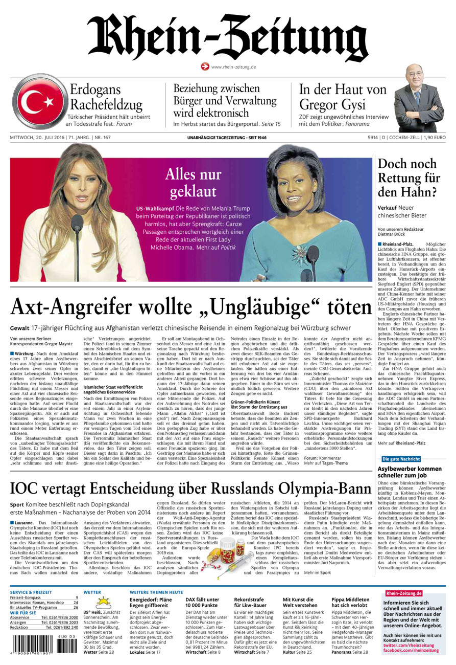 Rhein-Zeitung Kreis Cochem-Zell vom Mittwoch, 20.07.2016