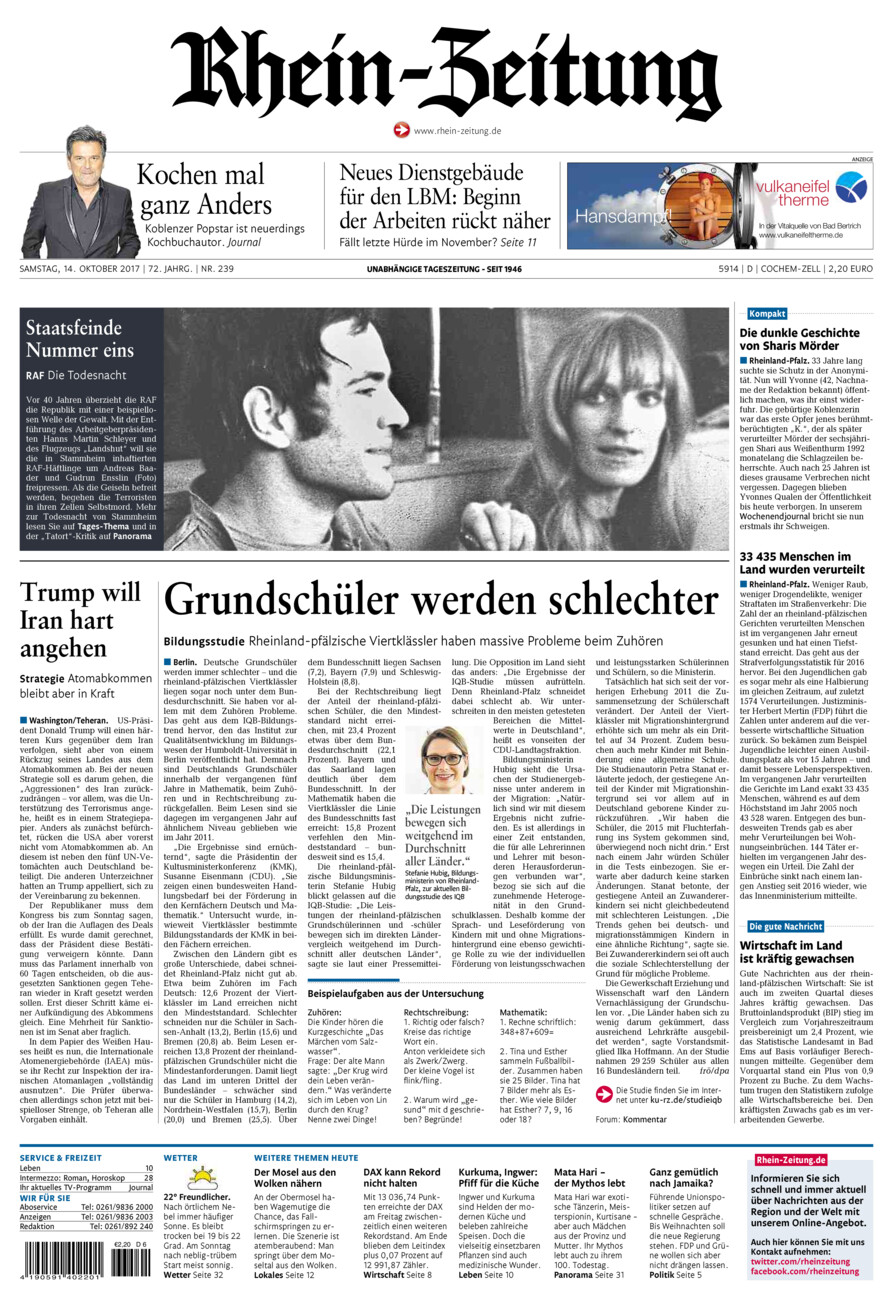 Rhein-Zeitung Kreis Cochem-Zell vom Samstag, 14.10.2017