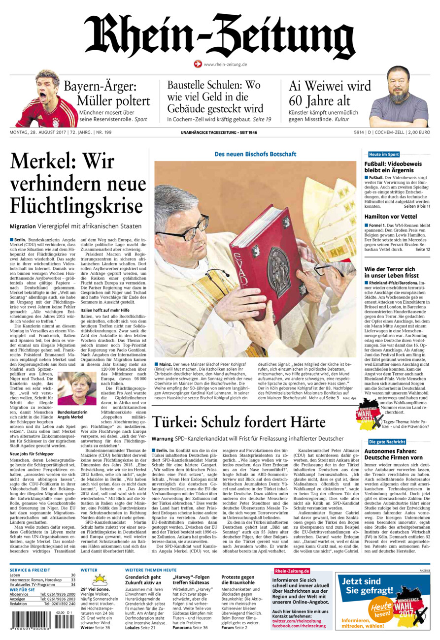 Rhein-Zeitung Kreis Cochem-Zell vom Montag, 28.08.2017