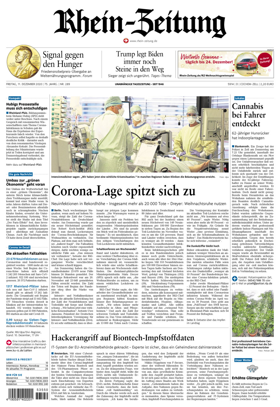 Rhein-Zeitung Kreis Cochem-Zell vom Freitag, 11.12.2020