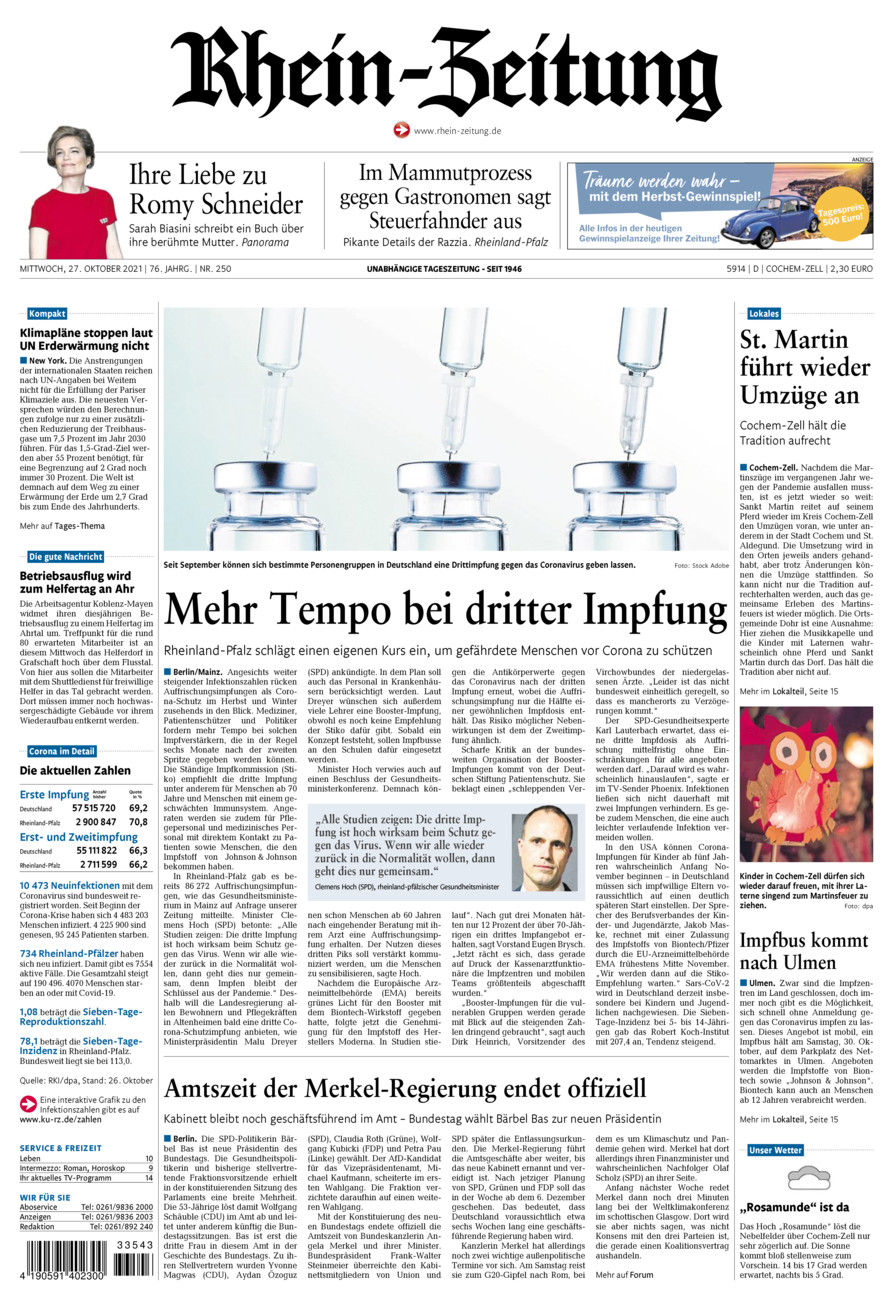 Rhein-Zeitung Kreis Cochem-Zell vom Mittwoch, 27.10.2021