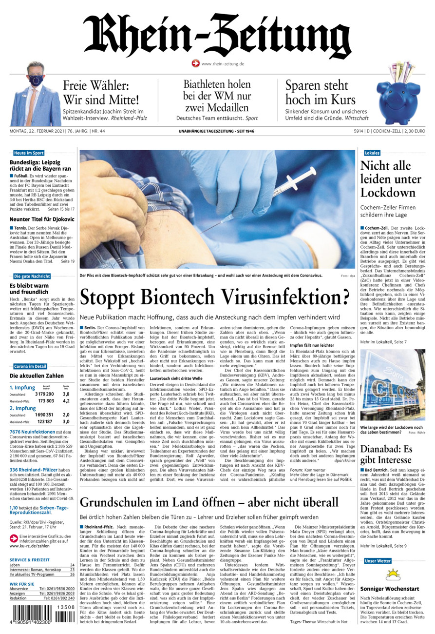 Rhein-Zeitung Kreis Cochem-Zell vom Montag, 22.02.2021